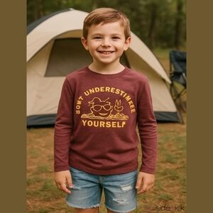 There Abouts T-Shirt Graphic Burgandy Long Sleeve Boys Size M 10/12 Husky